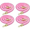 PATIKIL 5 Feet Pink Velvet Stanchion Rope, 4 Pack Crowd Control Barrier Rope with Snap Hooks for Posts Stands Queue Divider of Hotel Theater, Golden