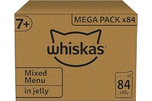 WHISKAS Repas pour Chat - 84 Sachets Fraîcheur de 85g - Sélection Mixte (4 variétés) Pâtée pour Chat Adulte en Gelée - Nourriture Humide Complète & Equilibrée