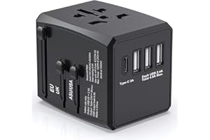 POUKEY Universal Travel Adapter Worldwide, International Travel Plug Adapter With USB C and 3 USB Travel Adaptor All in One Universal Charger Power Adapter for European EU US UK AUS