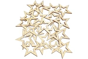 Nuangoo 300 Pezzi Stelle di Legno, Stelle Legno Decorative, Mini Fette di Stelle, Design Unico Scavato, Adatto per la Decorazione della casa, Festa, Decorazione Artigianale (1/2/3) cm