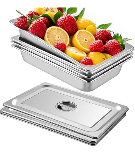 BORDEAG 3 Pezzi Vassoio in Acciaio Inox con Coperchio, Contenitori per Alimenti Inox, Ciotole per Impanare Inox,Vassoio Acciaio Inox, Contenitore Gastronorm (GN 1/6-17,5×16,5×10 cm