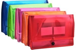 XINGXINRONG Rozszerzany organizer na dokumenty z elastycznym sznurkiem i zapięciem na guziki, rozmiar listu, rozszerzenie 7,1 cm, format A4, na dokumenty do domu, szkoły, biura, organizacji,Pakiet 5 (kolorowy)