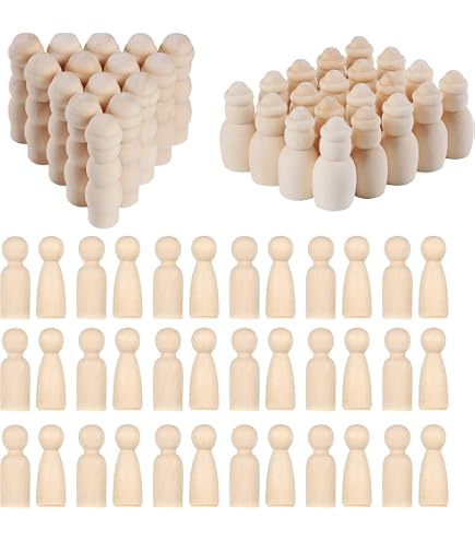 Set Bambole Di Legno Peg Woohome - 71 Pezzi Non Finiti Per Pittura Fai Da Te, 8 Stili Diversi