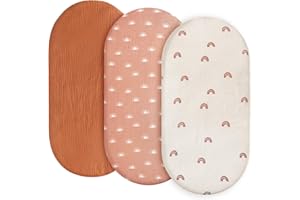 GLLQUEN BABY Baby Mattress Cover, Fitted Sheet, Pack of 3, 100% Muslin Cotton,Oeko-Tex 100,Muslin Bassinet Sheets,Bassinet Cover,Pram Mattress Cover,83 x 43 x 10 cm,Fitted Sheet for Prams, Bassinets(Rainbow)