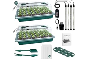 MAROMAMIX Seed Starter Tray with Grow Light-2 Pack 80 Cells Propagator with Humidity Dome, Indoor Plant Starter Kit with 1-24H Timer & 8 Levels Adjustable Brightness for Seed Starting & Seedling Growth