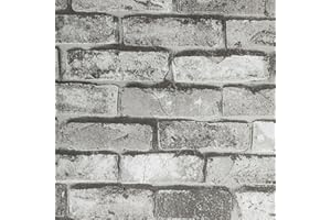 Camiraft Rustic Grey Brick Effect Wallpaper 3D Grey Brick Wall Effect Non-Woven Fabric Pattern Anti-Fouling Texture Wallpape Vintage Slate 9.5m* 0.53m