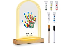 Nabance Kit de Marcos para Huellas Ovaladas con Luz LED(4 Huellas), Set Marco de Huellas Bebe Recien Nacido y Toda la Familia, Recuerdos Familiares DIY, Regalo de Bautizo Niño/Día de la Madre/Navidad