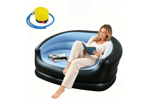 Yunlaishaocer Uppblåsbar soffa, uppblåsbar soffa med fotpump, bärbar campingsoffa, uppblåsbar, vattentät soffa, uppblåsbar för utomhus- inomhus, pool (2-sits