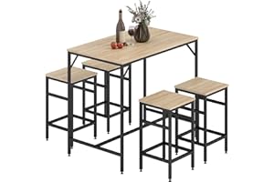 HOMCOM Set Tavolo Moderno da Cucina, Tavolo Alto con 4 Sgabelli Stile Industriale, Metallo e Legno, Arredamento Moderno, Soggiorno e Cucina, 100Lx60Px88Acm, Rovere Chiaro