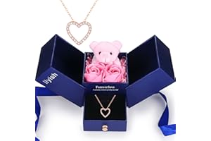 llyish Ewige Rose mit Herz Halskette und Bär Geschenkbox Geschenk für Frauen Mama Freundin Zum Geburtstag Muttertag Jubiläum Valentinstag Erntedankfest