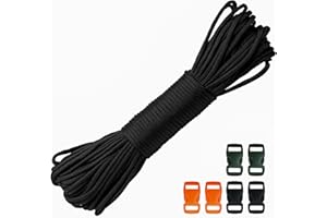 DONDEEN 30M 550lb Paracord Rope 4mm Heavy Duty 7 Strand Nylon Cord Tent Rope Cord with Plastic Buckles for Camping Hand Crafting (4mm * 30M, Black)