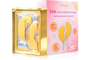 Aivoch 20Pairs/40Pcs 24K Gold Eye Patches, Collagen Eye Masks for Dark Circles and Eye Bags, Smooth Wrinkles & Puffy Eyes, Moisturizing Eye Skin, Skincare Eye Treatment, Beauty & Personal Care