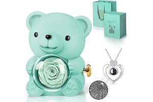 Hnustbo Rosa Eterna Stabilizzata con Collana I Love You, Rose Orso Originale Regalo per Donna Fidanzata Mamma Madre Nonna Moglie per San Valentino,Festa della Mamma,Compleanno,Natale