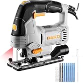 DEKOPRO Jigsaw 800W, Wood Jigsaw with LED Light, 800-3000 SPM Variable Speed 4-Way Adjustment &plusmn; 45&deg; Miter Blade, Electric Jig