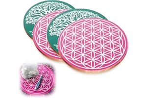 HUGWISH 4 pcs Fleur de Vie en Bois pour la méditation (15 X 15 cm), Arbre de Vie Bois pour Recharger Pierres et Pendules Divinatoires, déco Fleur de Vie (4)