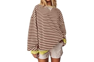 HGWOPGASD Womens Crewneck Oversized Sweatshirt Striped Color Block Tops Long Sleeve Shirts Pullover Sweaters Y2K Clothes