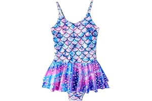 SERTAS Girls Mermaid Swimsuit,Fancy Dress,Swimming Costume Mermaid Swimsuit,Kids Ruffle Skirt One Piece Swimwear,Bathing Suit Summer Holiday Beachwear for Girls