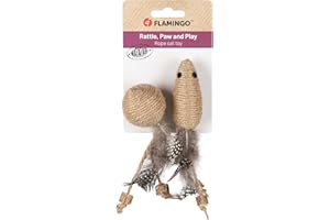 Jouet pour Chat - Flamingo Yutsa Bâton Marron avec Balle en Matatabi et Jute avec Rubans et Plumes 36cm