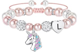TINGN Bracelet Licorne Cadeaux pour Filles – Perles Roses et Boules de Strass Bracelet Licorne Coeur avec Lettres Arc-en-Ciel CZ Licorne Bracelets Bijoux Filles Cadeaux pour Filles Bracelet Fille