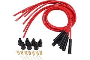 Leapiture Jeu Fils D'allumage Pour Voitures Classiques 6 Cylindres Jeu de Fils D'allumage Rouge 8mm de Diamètre 1m de Longueur Fils D'allumage Pour Bougies D'allumage Accessoires de Voiture