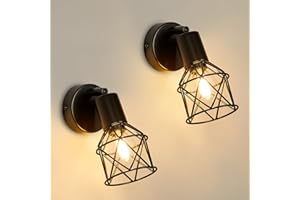 ‎FORCOSO FORCOSO Wandleuchte Innen 2er, Vintage Schwarz Wandlampe Metall, Deckenspots Schwenkbar 350°, E14 Wand Lampe Spots, Retro Industrial Wall Light Fixtures Wohnzimmer Schlafzimmer Flur
