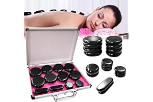 JAOGAUS Hot stone massage set, kit de masaje con piedras calientes con calentador, juego de piedras calientes portátiles, piedras de masaje calientes hechas de basalto, para masajes, relajación (21 piedras)