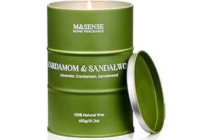 ‎M&SENSE M&SENSE ŚWIECA ZAPACHOWA - Kardamon & Drzewo Sandałowe | Naturalny Wosk Sojowy 600g | 120h Palenia | Relaksująca Terapia Zapachem