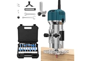 KAMANAN Wood Router Trimmer, Electric Hand Trimmer Wood Router,Woodworking Hand Router with Trimmer Base,Handheld Wood Compact Trim Router, Wood Trimmer Cutting with 15 Pieces 1/4" Router Bits Set