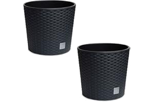 ‎ASTOR24 astor24 - 2X Blumentopf Anthrazit in Rattan-Optik - Pflanzkübel mit Einsatz - Rattan-Blumentopf für Garten - In/Outdoor - Höhe 38 cm - Ø 40 cm (2er Set 40cm Ø)