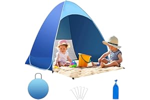 LOVICVKEM Tente de Plage Pop Up, Tente de Plage Automatique, Portable Abri de Plage, avec Protection UV 50 +, avec Sac de Transport et Piquets pour Famille Plage, Jardin, Camping