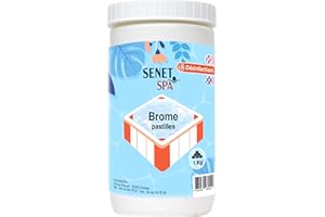 SENET PISCINE Brome Spa et Piscine, Entretien et Désinfection de l’Eau/Elimine Les impuretés de l’Eau - Dissolution très Lente - Pastilles de Brome de 20g, Pot de 1kg