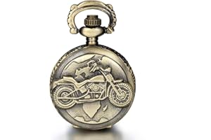 JewelryWe Vintage Bronze Motorcycle Motorbike Moto Pocket Watch Antique Necklace Pendant 31.5 Inch Chain Mens Boys