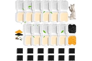 TEOKANTZ 12 Cat Fountain Filters Compatible with Giotohun Stainless Steel Pet Water Dispenser, 12 Carbon Filters + 12 Foam Filters for Cat Water Fountain S11/ S11-pro/ S11-plus/ S11-pluspro
