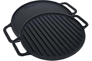 Victoria Bistecchiera Ghisa Smaltata Induzione, Piastra per Grigliare Reversibile 32 cm Rotonda, per Fuoco, Barbecue, Forno, Vetroceramica, Gas, Priva di Sostanze Tossiche e senza PTFE