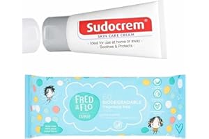BIGHART Set Sudocrem Skin Care Cream Tube 30g and 1 pack of Baby Wipes wet Biodegradable Fred & Flo, Versatile cream, suitable for general skin care irritations spots rashes & sores nappy care antibacterial