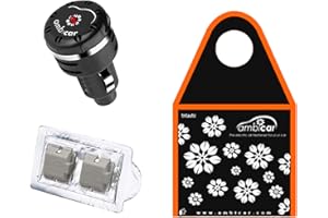 AMBICAR Ambientador eléctrico para COCHE. Pack Inblack Nº4 (Difusor+Recambio ELEGANCE + Bolsa Ecológica) Esencia Natural, SIN Alcohol ni Químicos. Fragancia de jazmín + bolsita para guardar cosas