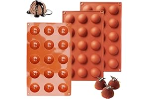 LUKIUP 3 Pezzi Stampo Silicone Semisfera, 15 Cavità Medio Stampi per Cioccolatini, Ø 3.8 cm Stampo da Forno per Fare Bombe al Cioccolato Caldo, Torta, Gelatina, Mousse a Cupola