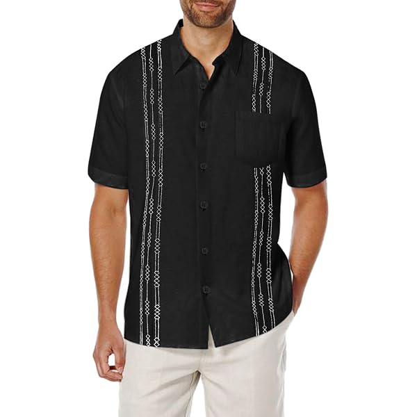Runcati Men's Short Sleeve Button Down Shirt - Linen Cotton Beach Casual Top - View #6