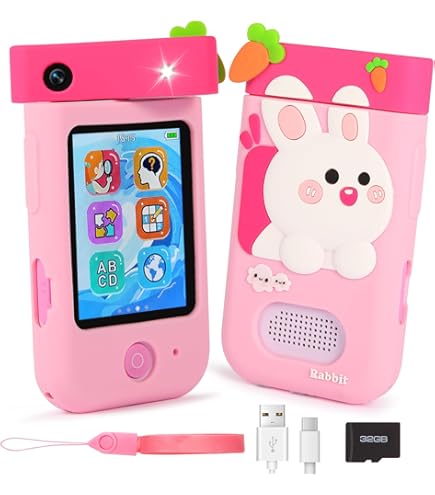 CHAKEYAKE Kindermobiele telefoon, kindercamera in smartphone-formaat met 2,8 inch touchscreen, dubbele camera, foto- videofuncties, MP3-speler, 32 GB SD-kaart, verjaardagscadeau leertelefoon