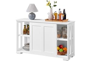 ‎YAHEETECH Yaheetech Küchenschrank Aufbewahrungsschrank mit Stauraum und Schiebetüren Konsolentisch Sideboard aus Holz Küchekommode freistehender Schrank Buffetschrank Beistellschrank Küchenmöbel Weiß