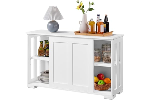 Yaheetech Aparador Armario de Cocina Aparador para Salon con Puerta Corredera Vitrinas de Estrecho para Salón Sala de Estar 1