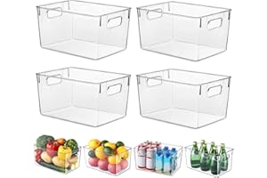 HPYLIF·H Fridge Organiser, Clear Pantry Organizer Bins, Food Storage Basket for Kitchen, Countertops, Cabinets, Refrigerator, Freezer, Bedrooms (4 Pack, L(29x19x15CM))