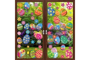 DIYASY 80pcs 6Sheet Static Easter Eggs Window Cling Sticker Decal for Easter Window Display - Static Easter PVC Stickers