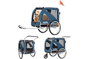SEPNINE Remorques Vélo pour Chiens XL, Remorque 2 en 1 Pliable avec Parking Brake, Remorque pour Vélo De Jogging, Convient Aux Chiens De Grande Taille, Charge Maximale 40 Kg, Bleu