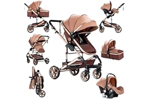 Sianldcone Carrito Bebe 3 en 1, Tejidos de Primera Calidad Carro Bebe 3 Piezas, Empuje Bidireccional Carros Para Bebes, Visión Abierta Silla Paseo Reversible (739 Beige)