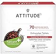 ATTITUDE Dishwasher Pods, Naturally Derived Dishwashing Detergent, Vegan and Plant-Based Dish Soap Tablets, Phosphate Free, Unscented, 70 Count