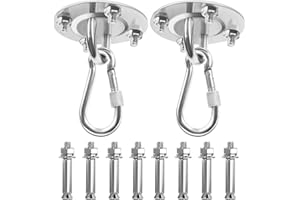 Cisivis Ganchos de Techo de 400 kg, Juego de 2 Unidades, fijación al Techo de 180°, Soporte para Saco de Boxeo, fijación para hamacas, Soporte de Techo para Exteriores e Interiores, Acero Inoxidable