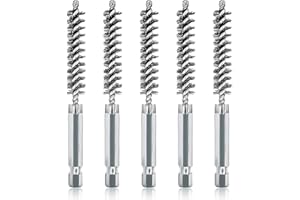 ASNOMY Zestaw 5 szczotek ze stali nierdzewnej 3/8" z włosiem do czyszczenia wiertarki elektrycznej - Szczotki ścierne z sześciokątnym trzonkiem 1/4"