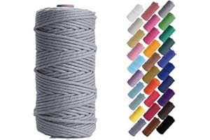 Binwat Macrame Cord Thick Natual Cotton Cord Yarn Macrame Rope Cord Cotton Rope for Wall Hangings, Plant Hangers, DIY Crafts, Home Decorations, Gift Wrapping 3mm x 100m (Gray)