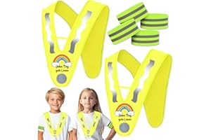 Ycaaeo 2 Stück Reflektoren Warnweste Kinder und 4 Reflektorband,V-Form Kinderwarnweste mit Cartoon Deutsch Regenbogen Muster,Leichte Leuchtweste Sicherheitsweste für Jungen Mädchen Nächtliche Outdoor